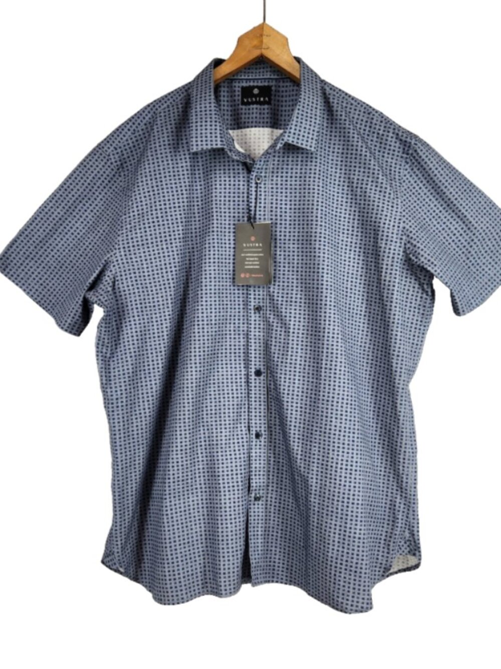 Vustra Mens Size 2XL Dark Navy Inky Cubes Organic Cotton Short Sleeve Shirt NWT